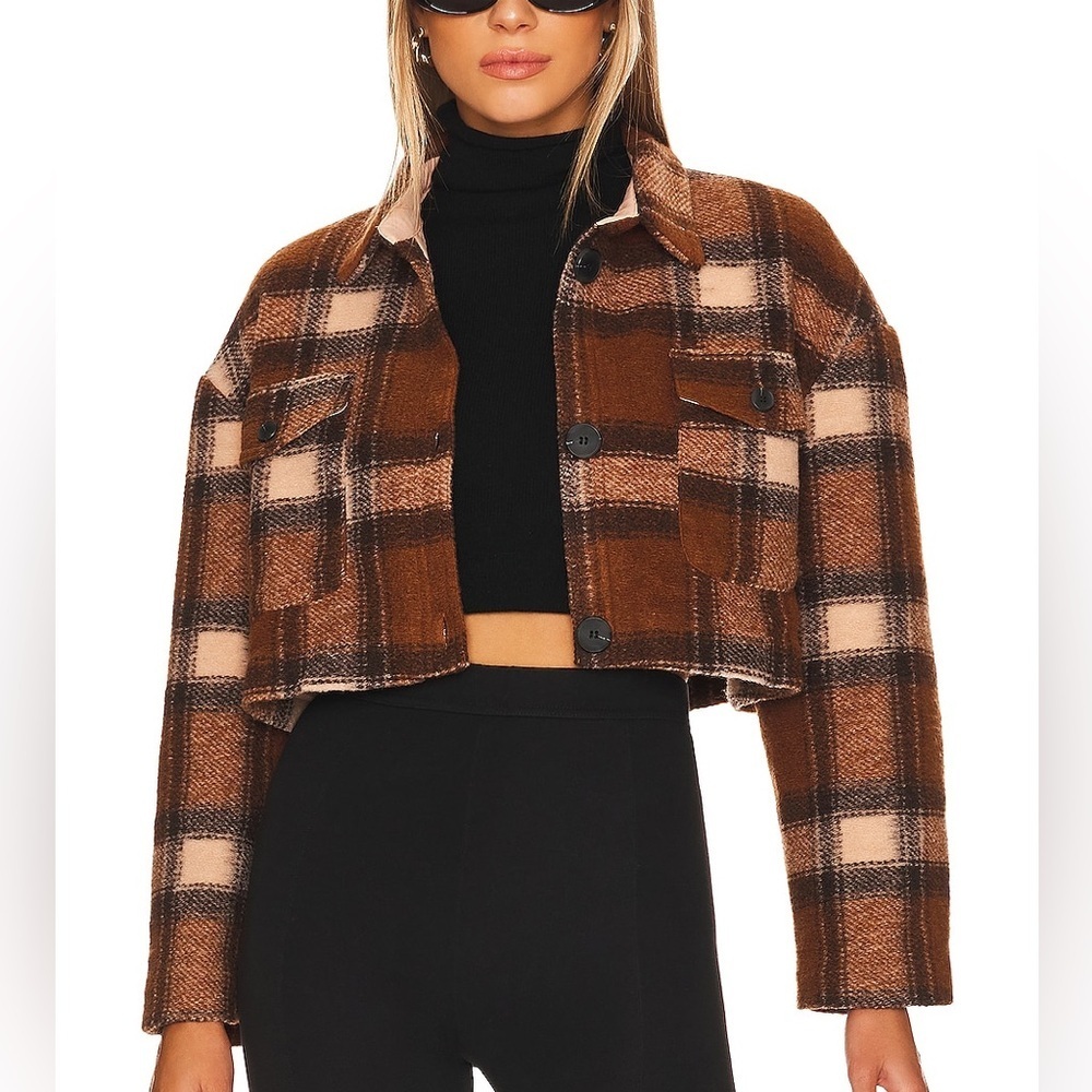 LOVERS + FRIENDS BOXY PLAID CROPPED BLAZER SHACKET SIZE XS - Picture 1 of 8